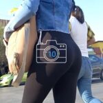 Black legging sexy candid ass girl on Street